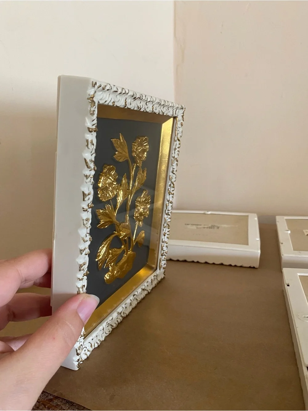 Gold Botanical Wall Art Set Four Seasons, Framed shadow boxes, MCM Vintage gold